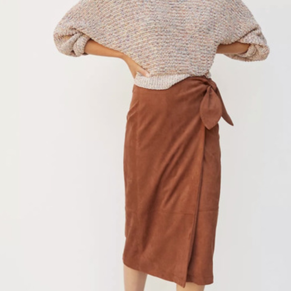 XS Brown Suede Wrap & Tie Anthropologie Skirt